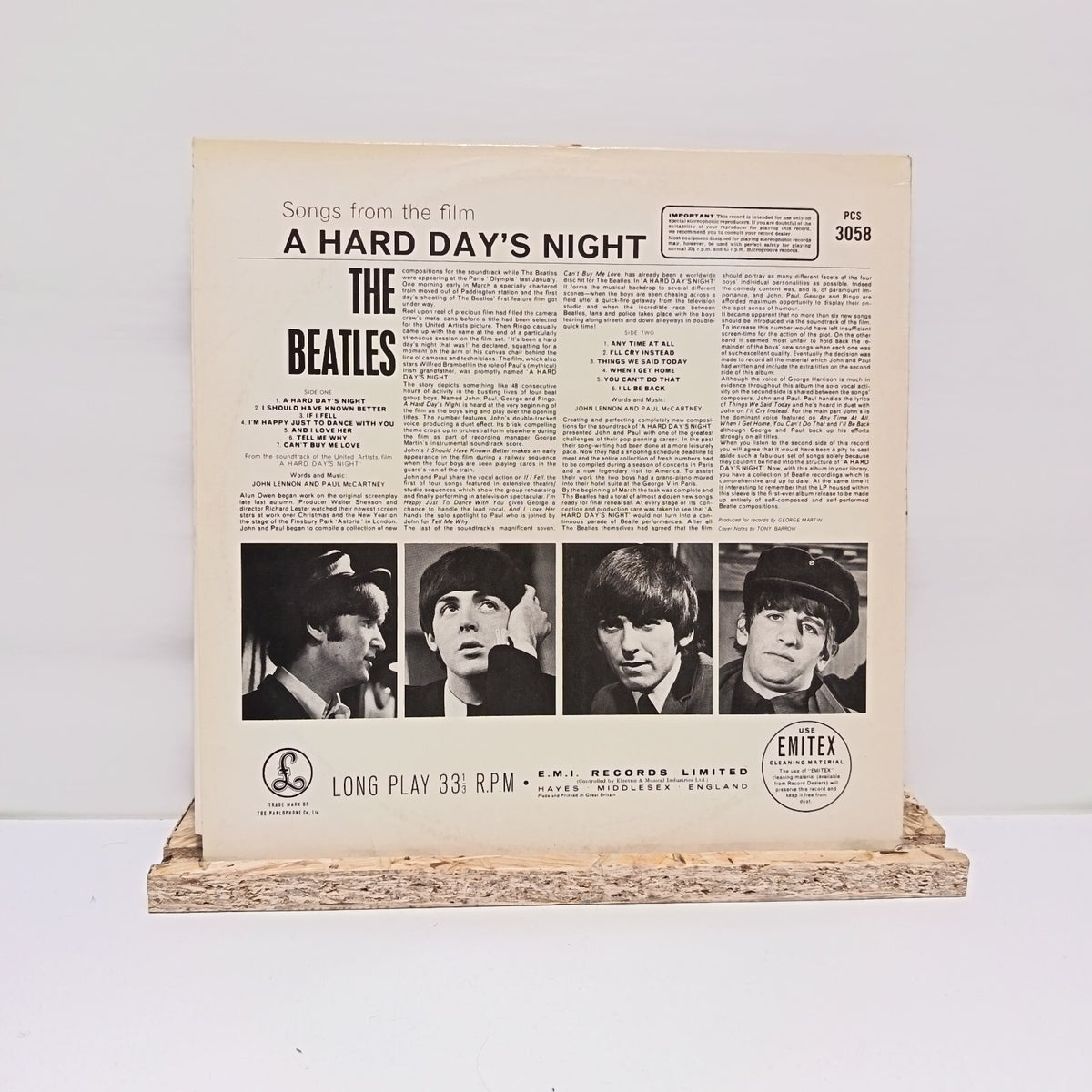 The Beatles a hard day's night vinyl record VG+/VG+ PCS 3058
