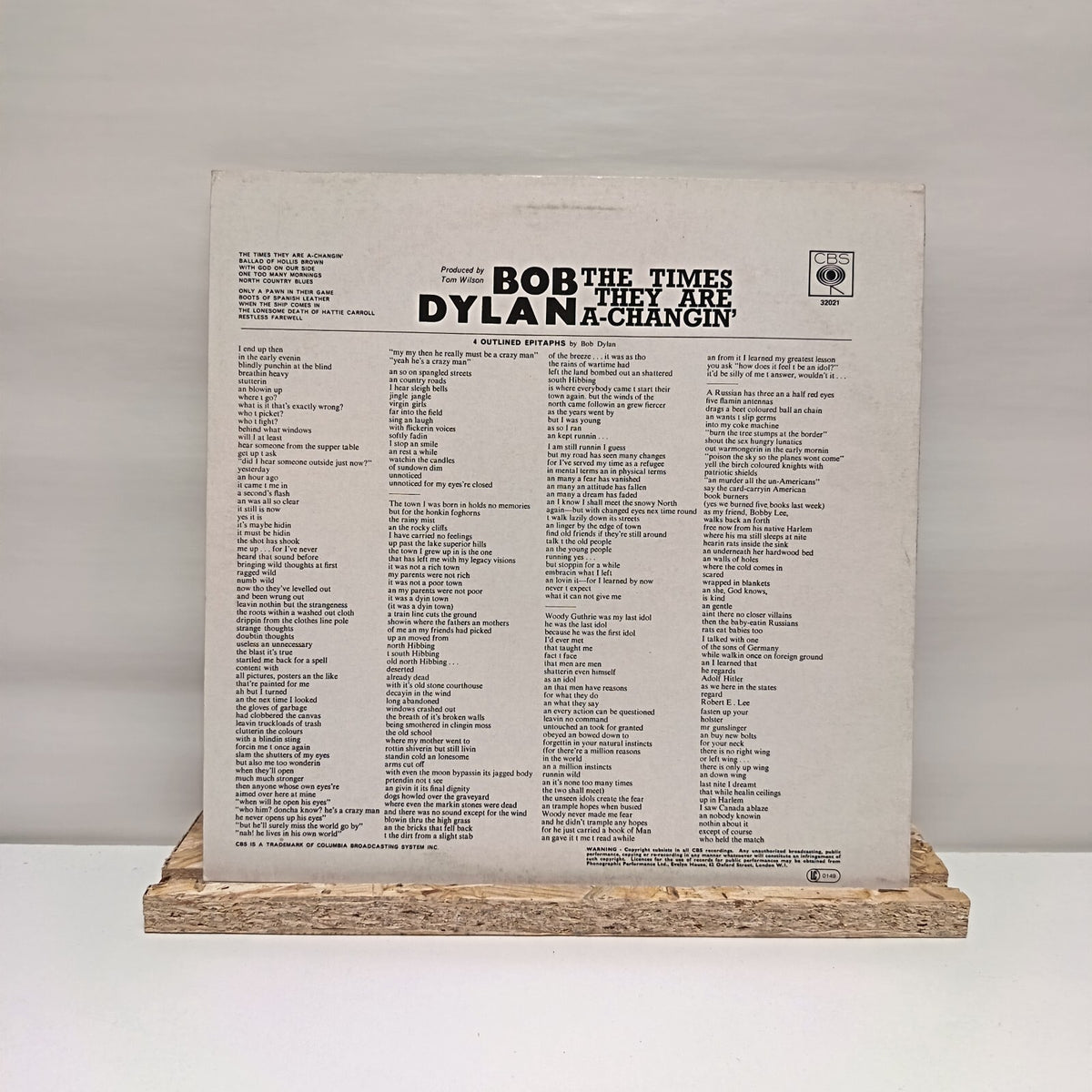Bob Dylan the time they are a-changin' vinyl record EX/VG+ CBS 32021