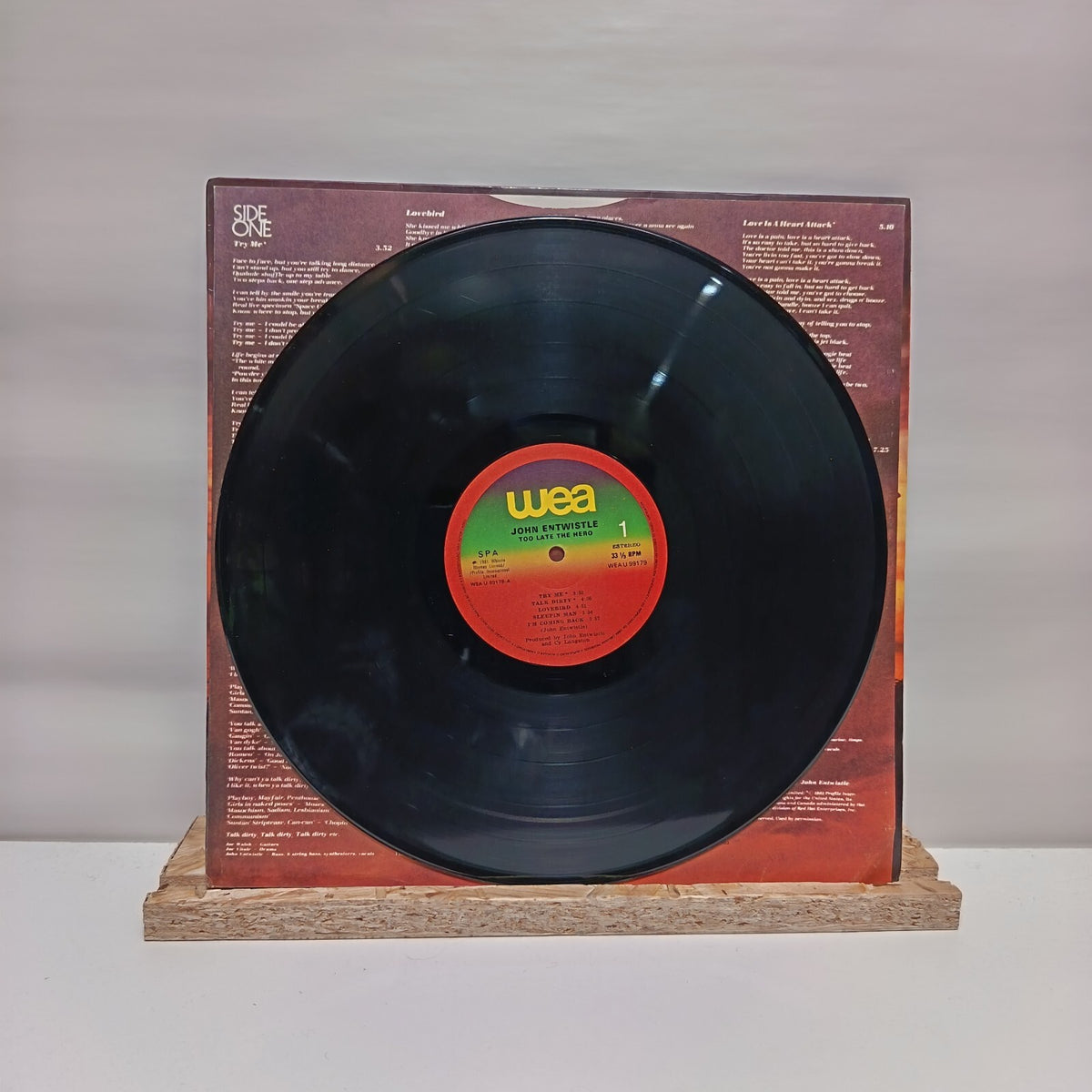 John Entwistle too late the hero vinyl record VG+/VG+ WEA U 99179