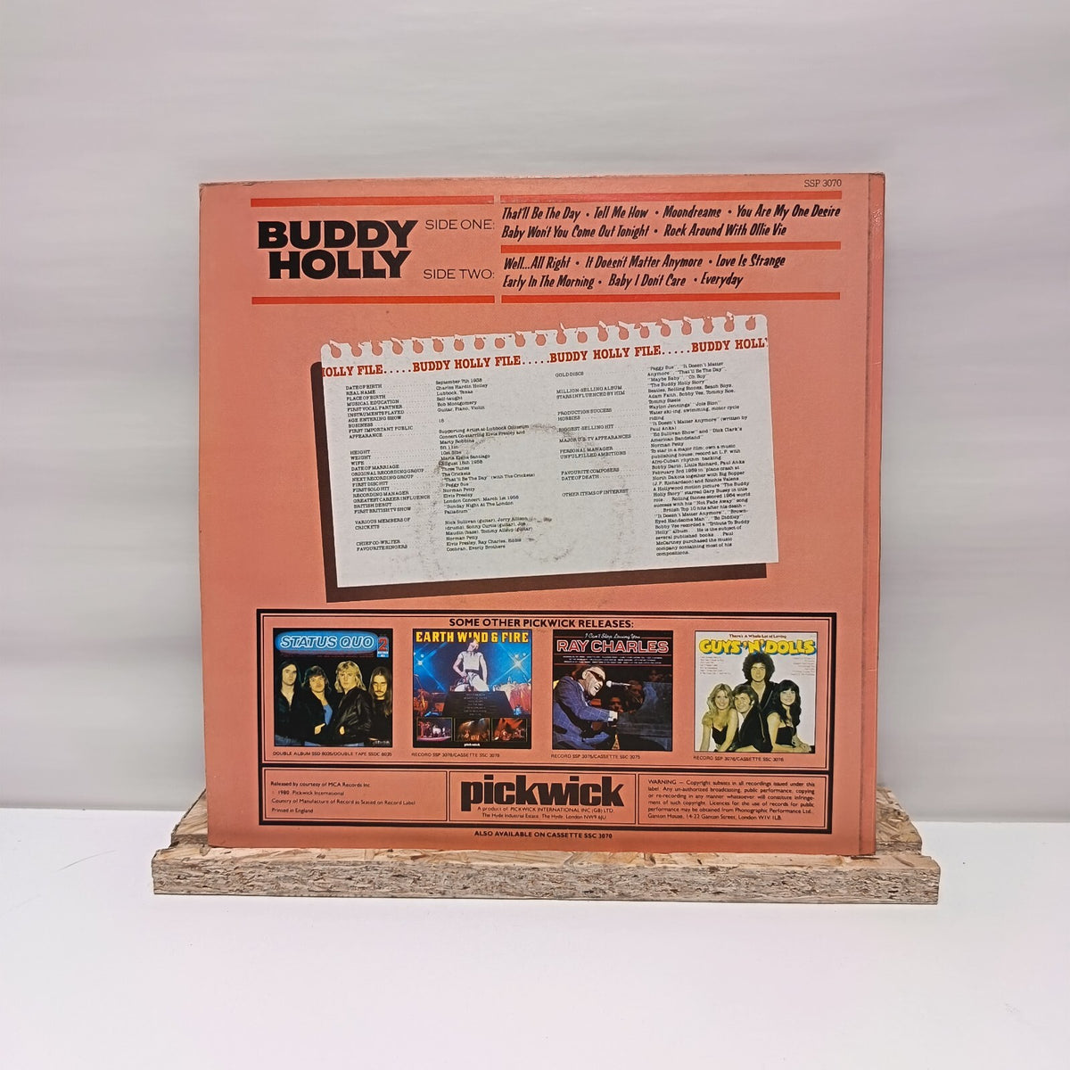 Buddy Holly self titled vinyl record VG+/VG+ SSP 3070